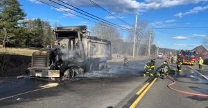 Dump truck fire causes road closure on Route 111 in Arundel